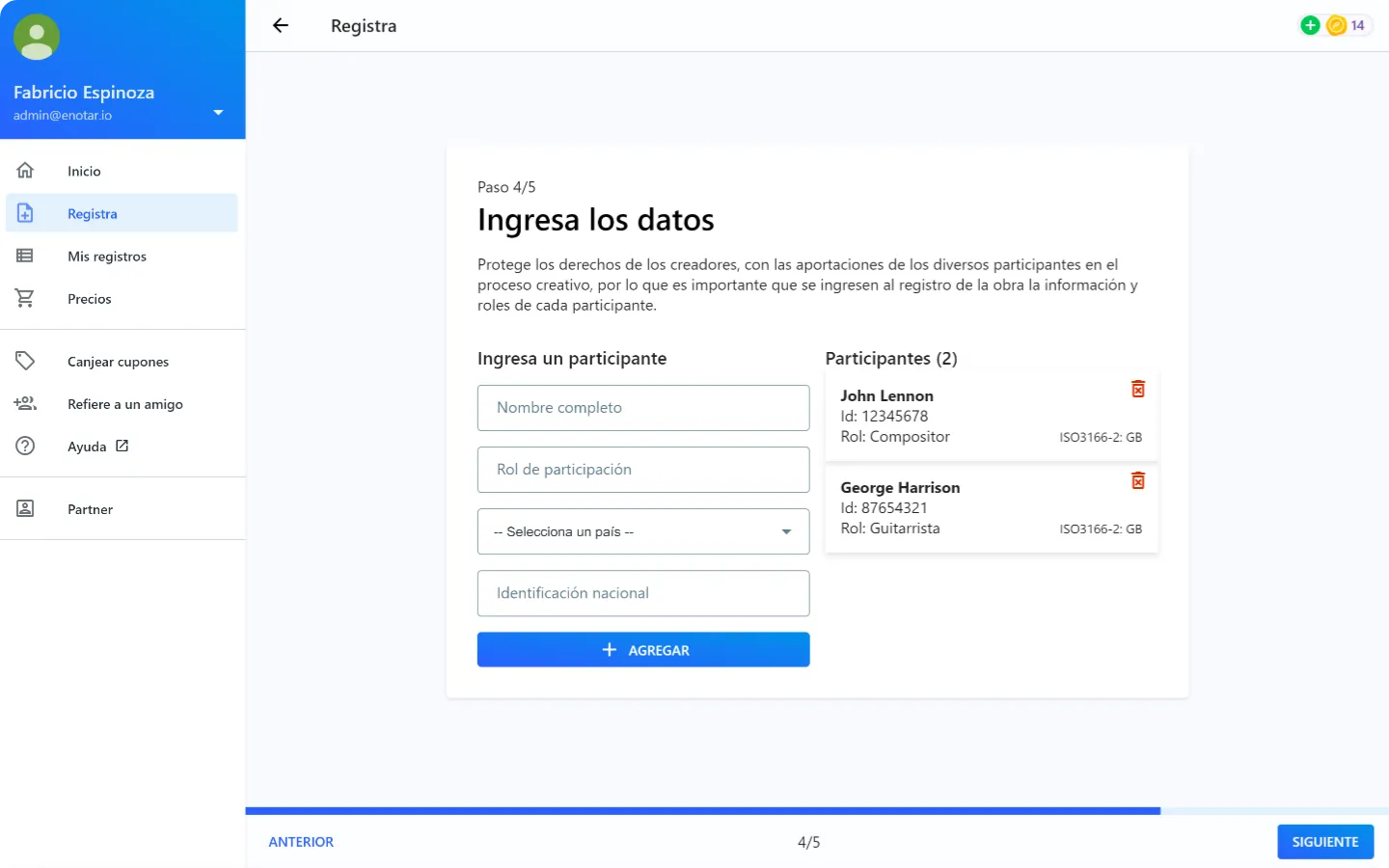 Agregue los participantes o autores de la obra - enotar.io 2021 - Español