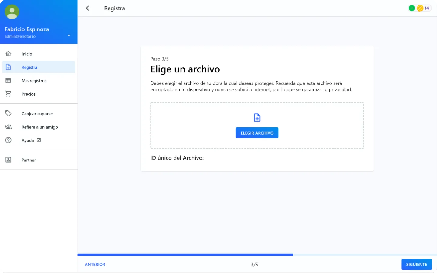 Seleccione un archivo - enotar.io 2021 - Español