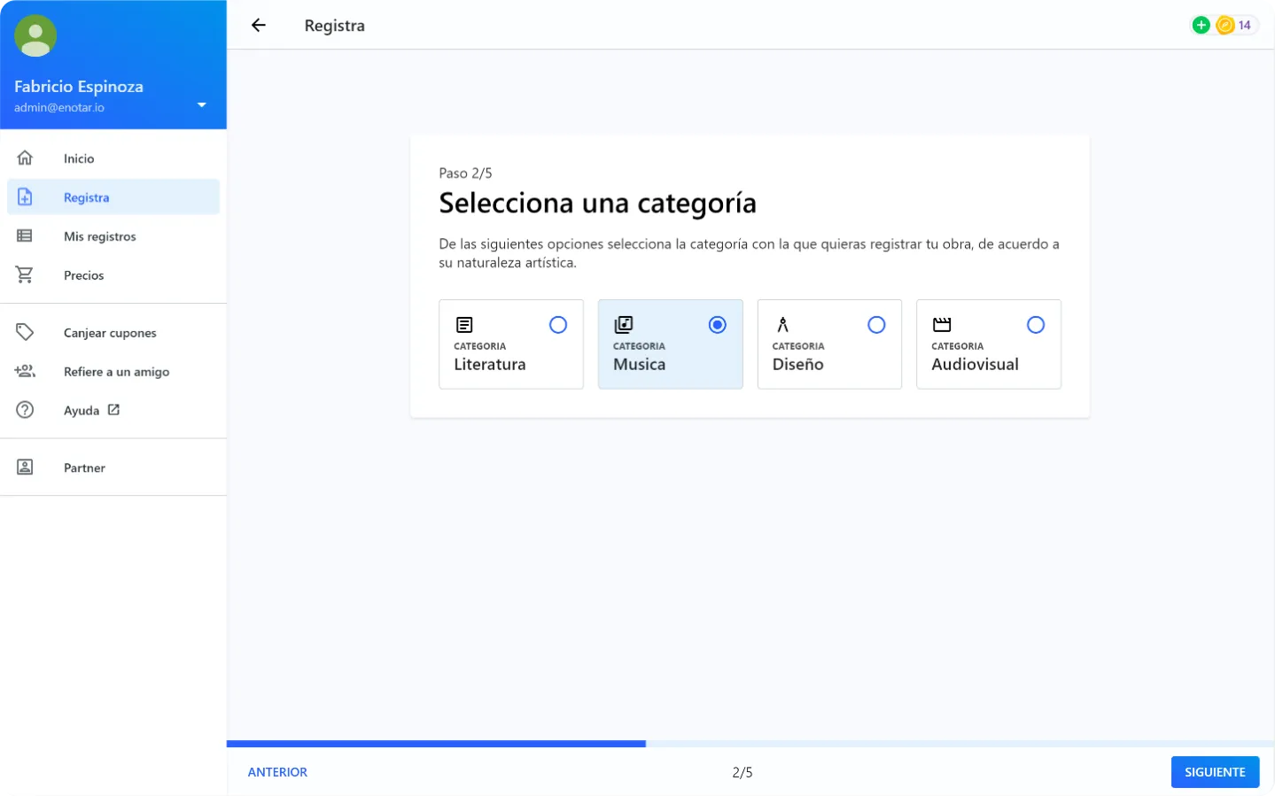 Seleccione una categoría - enotar.io 2021 - Español