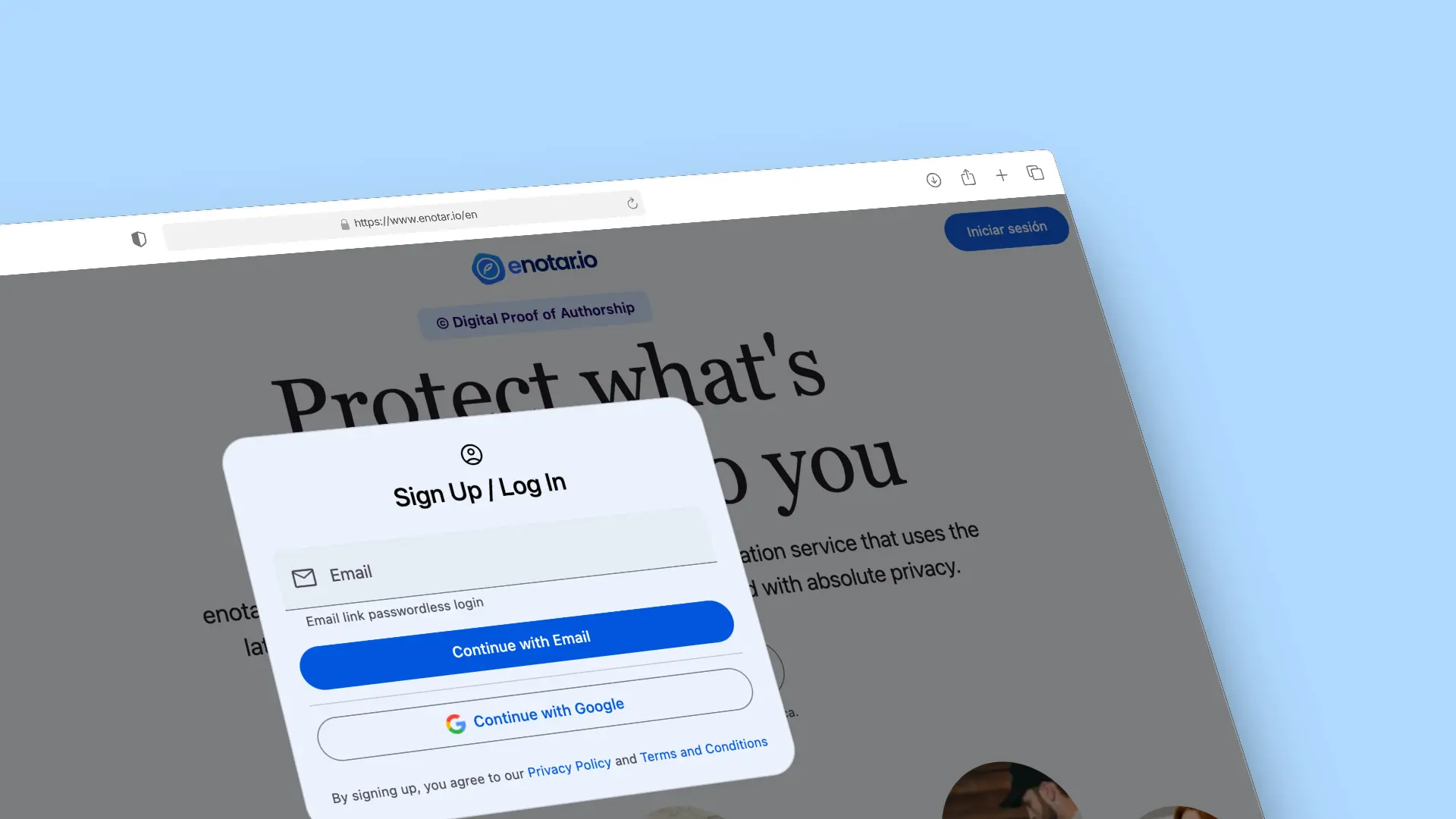 Account creation on enotar.io