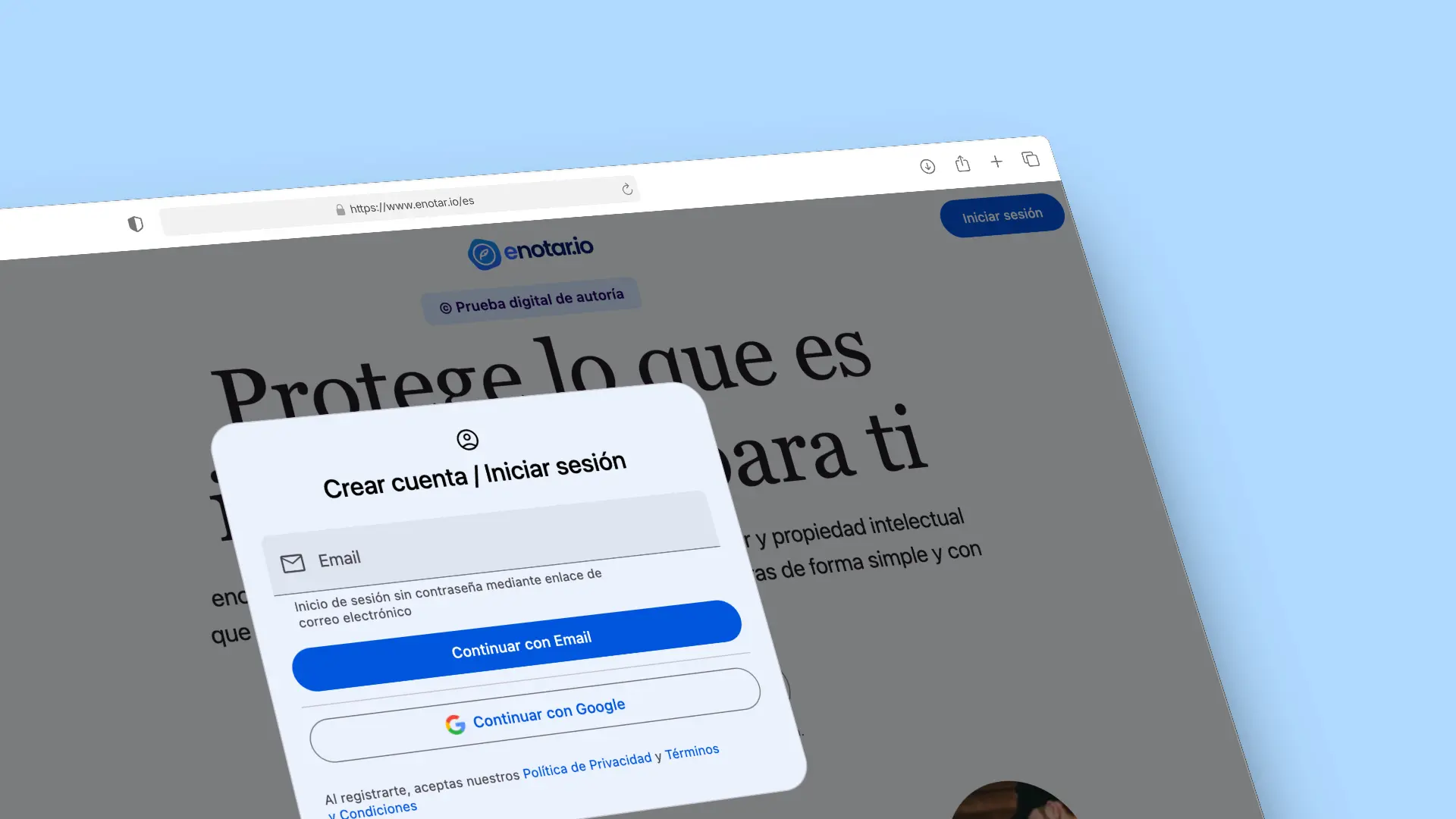 Creación de cuenta enotar.io