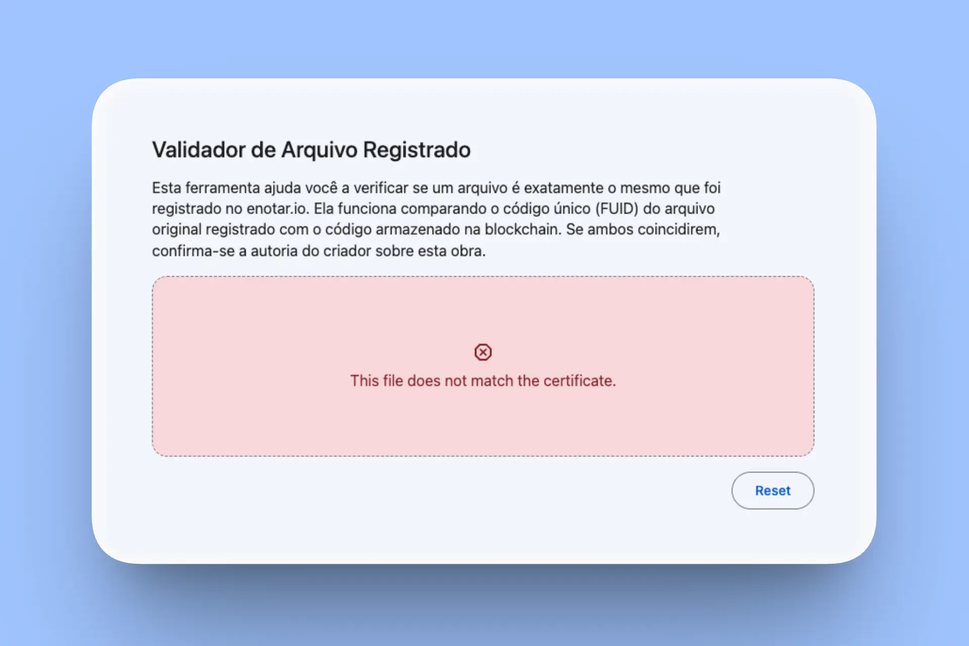Registered file validator enotar.io - non-matching hashes