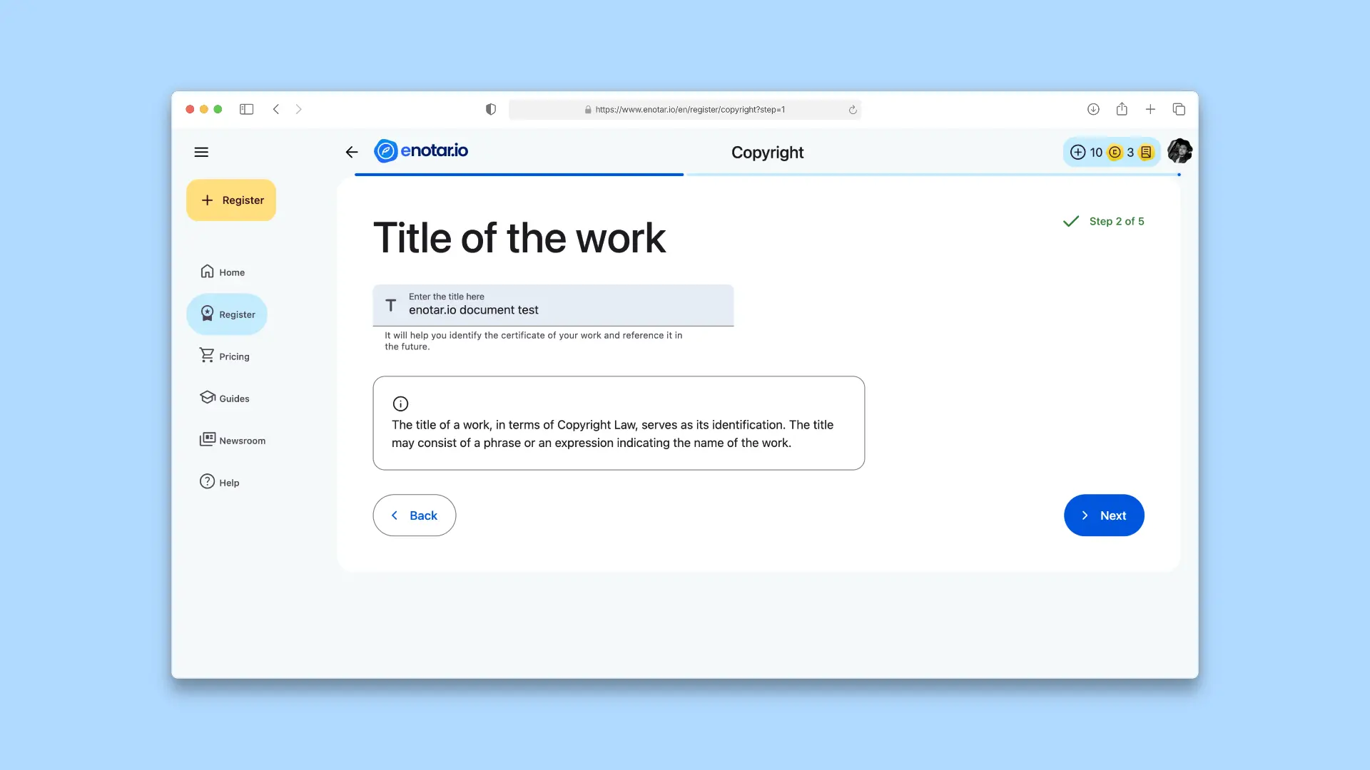 Title your work Copyright Registration Process enotar.io
