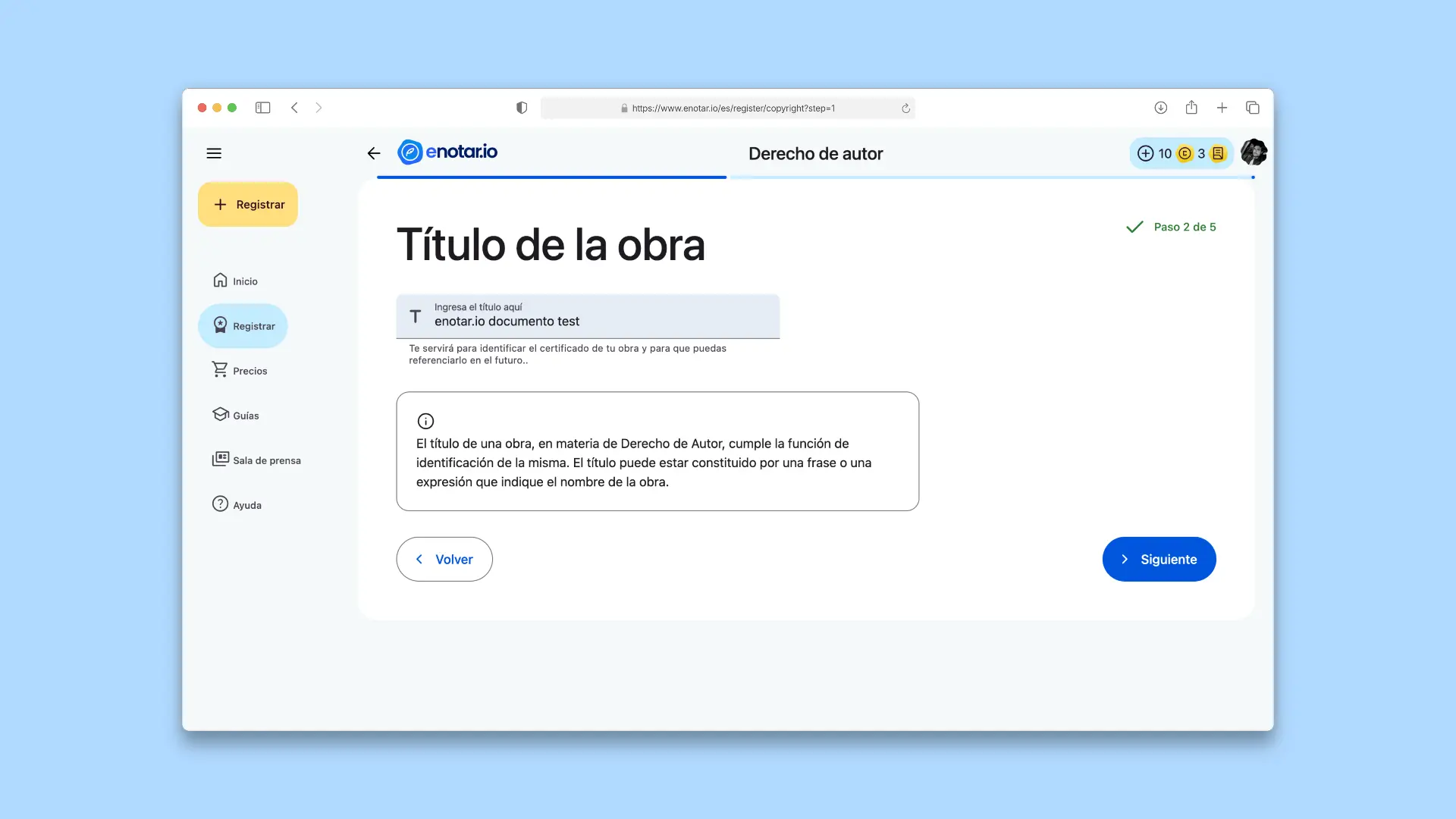 Titula tu obra Proceso de Registro de Derecho de Autor enotar.io